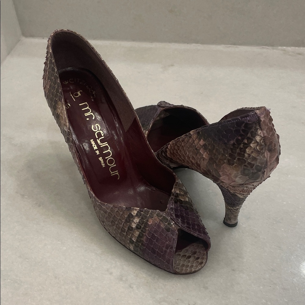 Vintage Stuart Weitzman Snakeskin Peep-Toe Heels